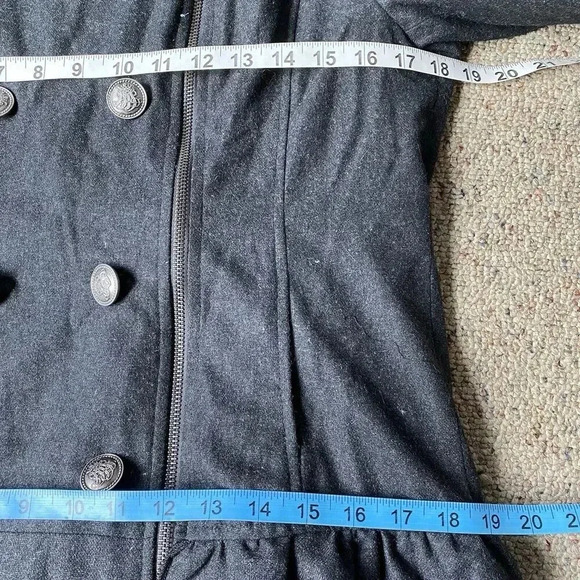 VTG Cecico Goth Wool Blend Jacket Womens L Full Zip Faux Double Breasted Ruffle - Picture 2 of 9